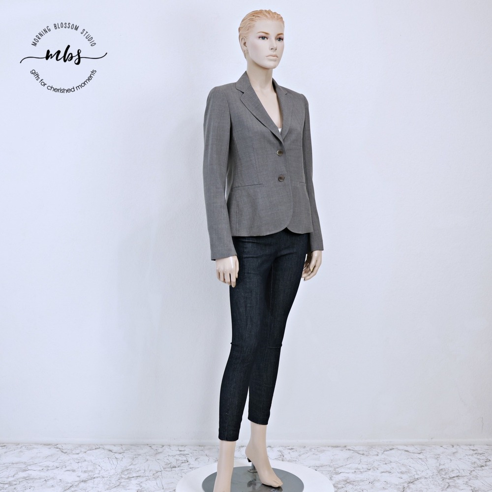 Theory Wool Blend Tailored Minimalist Career Chic Two Button Blazer Gray Women 4